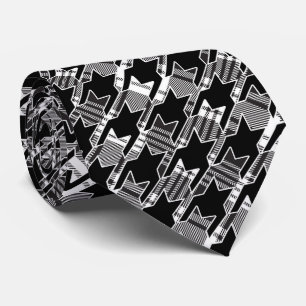 Houndstooth Black en White Patchwork Patroon Stropdas