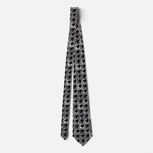 Houndstooth Black en White Patchwork Patroon Stropdas (Achterkant)