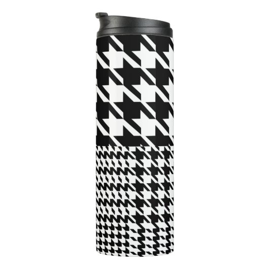 Houndstooth Black en White Patchwork Patroon Thermosbeker (Geroteerd rechts)