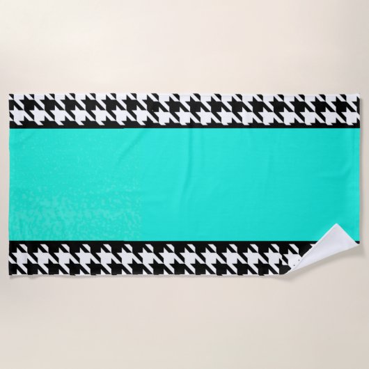 Houndstooth, blauwgroen, zwart, en wit, ingecheckt strandlaken (Voorkant)