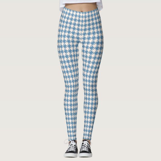 Houndstooth Blue+Cream Pattern Leggings (Voorkant)