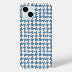 Houndstooth Blue+Cream RPT Pattern iPhone 15 Mini Hoesje