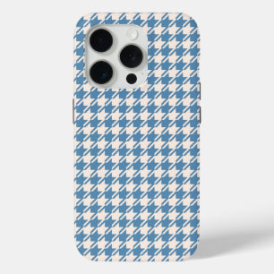 Houndstooth Blue+Cream RPT Pattern iPhone 15 Pro Case