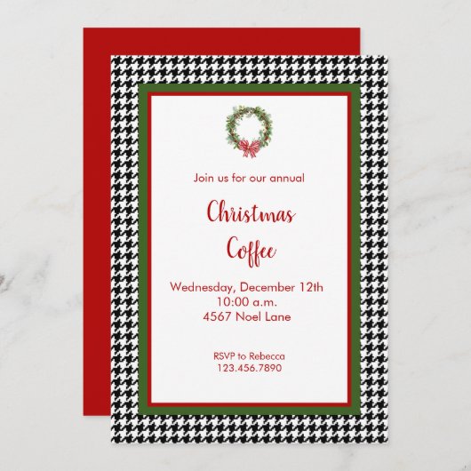 Houndstooth Border Invitation de Noël (Devant / Derrière)