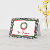 Houndstooth Border Vakantie Groeten Kaart (Gele Bloem)