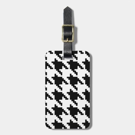 Houndstooth Check Patroon met 8 bits Pixel Bagagelabel (Voorkant verticaal)