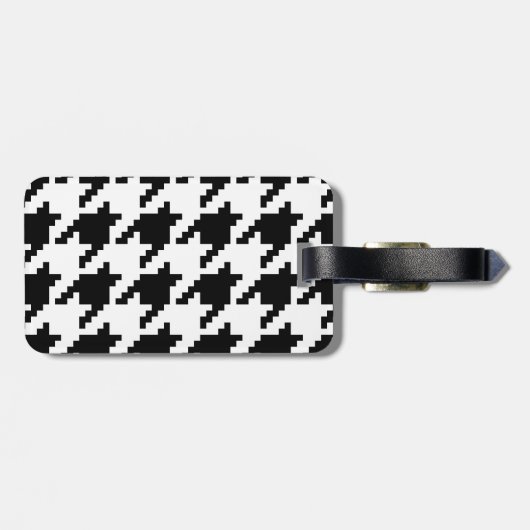 Houndstooth Check Patroon met 8 bits Pixel Bagagelabel (Achterkant horizontaal)