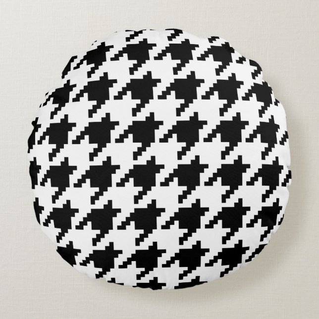 Houndstooth Check Patroon met 8 bits Pixel Rond Kussen (Voorkant)