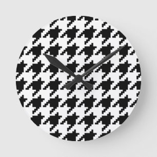 Houndstooth Check Patroon met 8 bits Pixel Ronde Klok