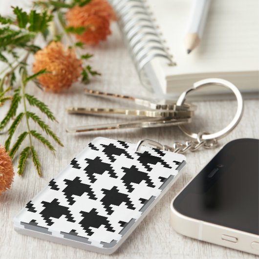 Houndstooth Check Patroon met 8 bits Pixel Sleutelhanger (Voorkant Rechts)