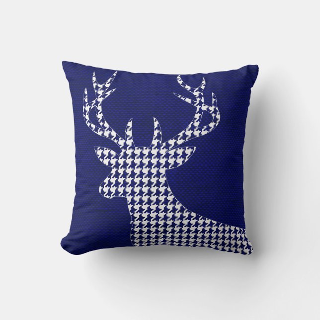 Houndstooth Deer Silhouette over Burlap | marine Kussen (Voorkant)