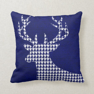 Houndstooth Deer Silhouette over Burlap marine Kussen