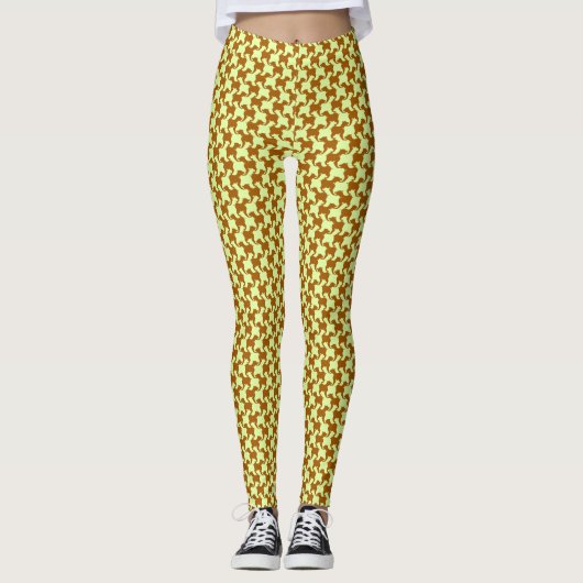 Houndstooth d'Ocre jaune avec chiens Leggings (Devant)