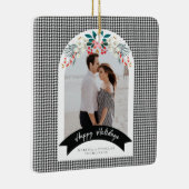 Houndstooth Dome Kerstfeestdag Fotokaart Keramisch Ornament (Rechts)