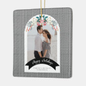 Houndstooth Dome Kerstfeestdag Fotokaart Keramisch Ornament (Links)