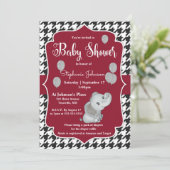 Houndstooth Elephant Baby shower Invitation Kaart (Staand voorkant)