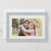 Houndstooth frame light blue three photo Christmas Feestdagenkaart (Voorkant)