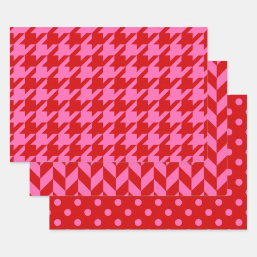 Houndstooth, Herringbone, Dot DIY kleuren Rode roz Inpakpapier Vel (Set)