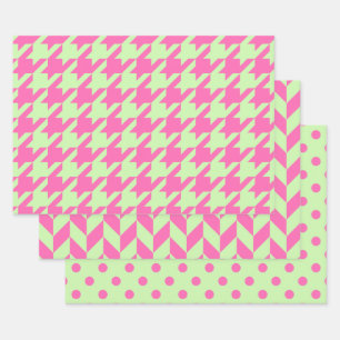 Houndstooth, Herringbone, Stippen DIY Bleekroze Inpakpapier Vel