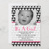 Houndstooth & Hot Pink Baby Faire-part (Dos)