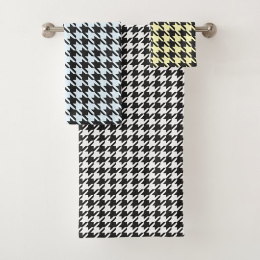 Houndstooth in zwart & [aangepaste kleur] bad handdoek (Insitu)