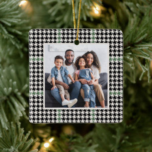 Houndstooth klassiek groen één foto gepersonalisee keramisch ornament