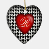 Houndstooth-monogram hart | Zwart Wit Rood Keramisch Ornament (Rechts)