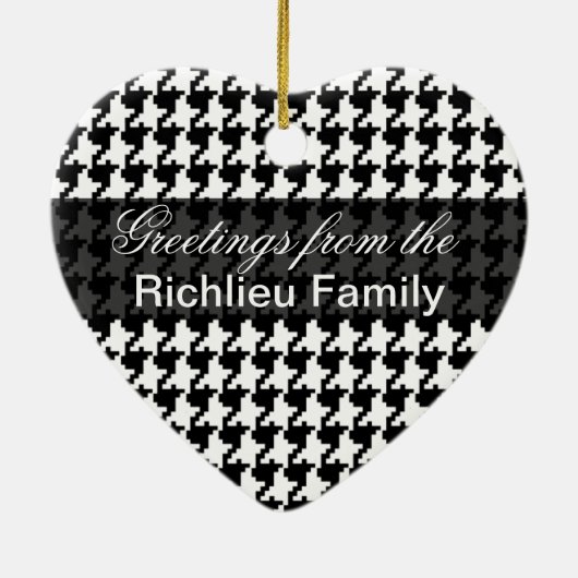 Houndstooth-monogram hart | Zwart Wit Rood Keramisch Ornament (Achterkant)