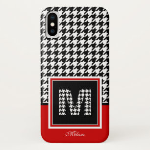 Houndstooth-monogram   Rood Zwart Wit iPhone X Hoesje