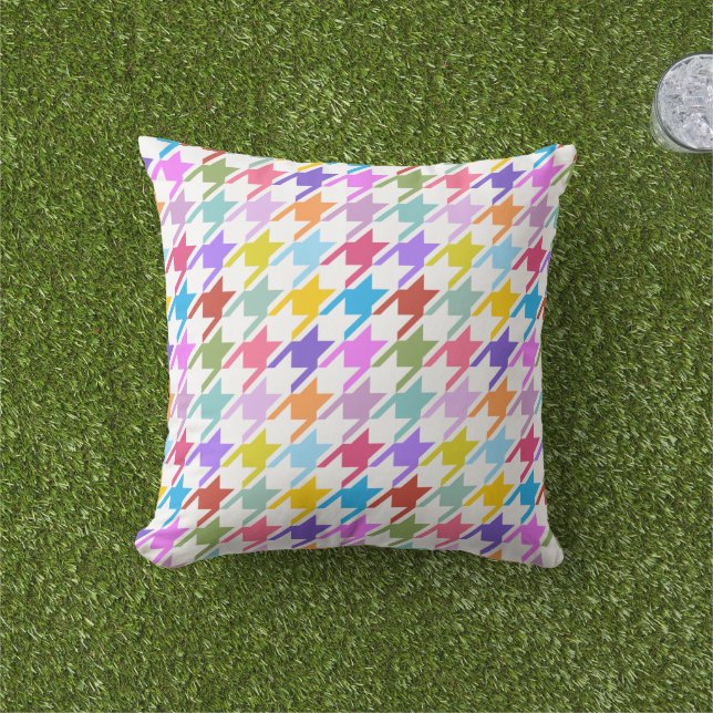 Houndstooth Multicolor + White Big Pattern Buitenkussen (Gras)