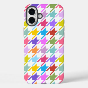 Houndstooth Multicolor + White Big Pattern iPhone 16 Plus Hoesje