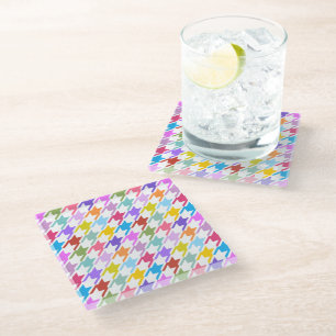 Houndstooth Multicolor + White Big Pattern Glazen Onderzetter