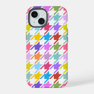 Houndstooth Multicolor + White Big Pattern iPhone 15 Hoesje