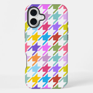 Houndstooth Multicolor + White Big Pattern iPhone 16 Plus Hoesje