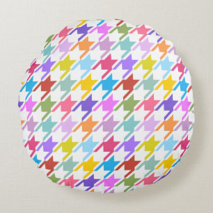 Houndstooth Multicolor + White Big Pattern Rond Kussen