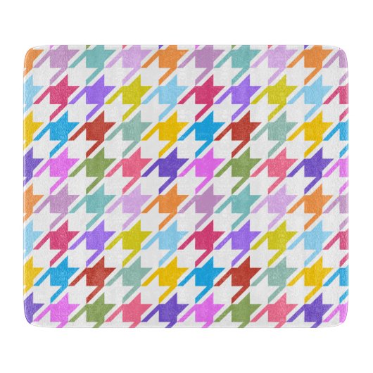 Houndstooth Multicolor + White Big Pattern Snijplank (Voorkant)