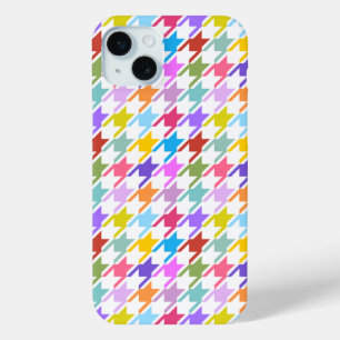 Houndstooth Multicolor+White Pattern iPhone 15 Mini Hoesje