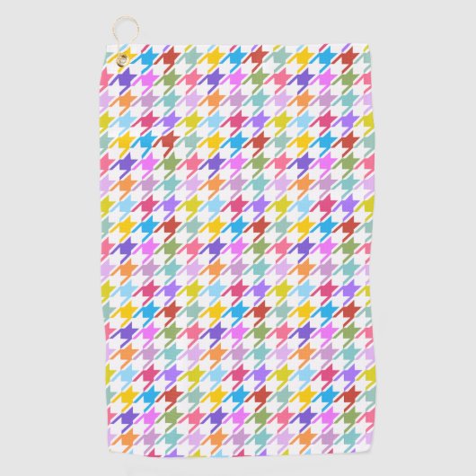 Houndstooth Multicolor+White Pattern Golfhanddoek (Voorkant)