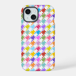 Houndstooth Multicolor+White Pattern iPhone 15 Hoesje