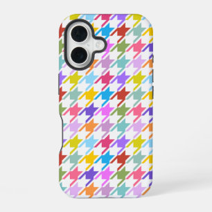 Houndstooth Multicolor+White Pattern iPhone 16 Hoesje