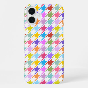 Houndstooth Multicolor+White Pattern iPhone 16 Plus Hoesje