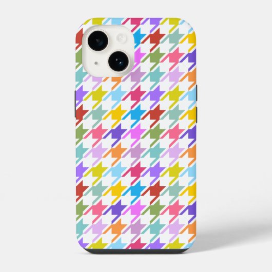 Houndstooth Multicolor+White Pattern iPhone Hoesje (Achterkant)