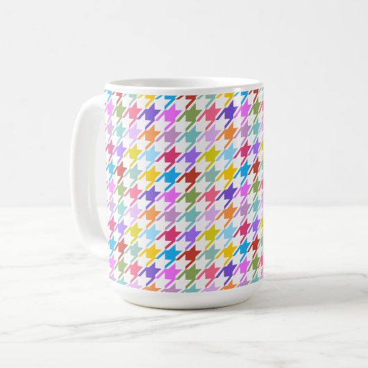 Houndstooth Multicolor+White Pattern Koffiemok (Voorkant links)