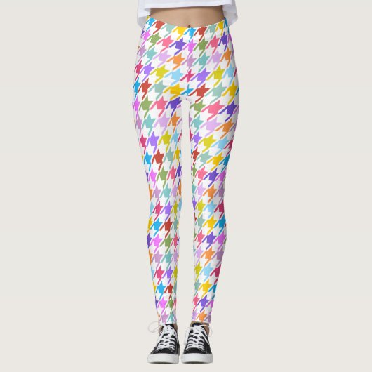 Houndstooth Multicolor+White Pattern Leggings (Voorkant)
