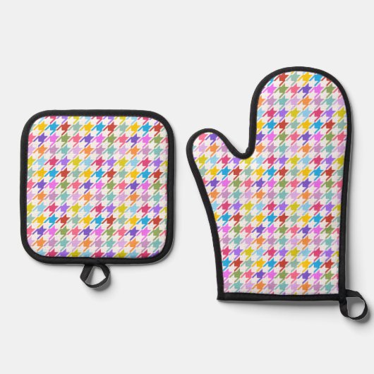 Houndstooth Multicolor+White Pattern Ovenwant & Pannenlap Set (Voorkant)
