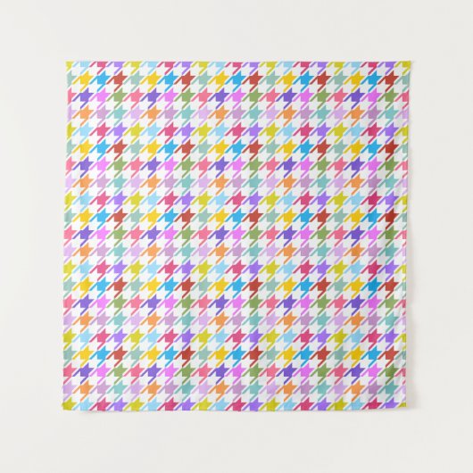 Houndstooth Multicolor+White Pattern Wandkleed (Voorkant (horizontaal))