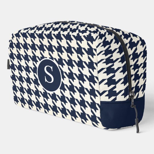 Houndstooth Navy Blauw & Wit Toilettas Toilettasje (Rechterhoek)
