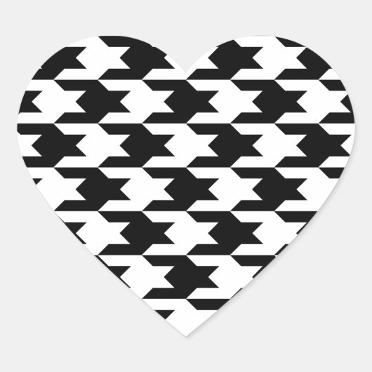 Houndstooth Patroon 1 Zwart-wit Hart Sticker (Voorkant)