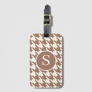 Houndstooth Patroon Mocha Mousse en wit Bagagelabel