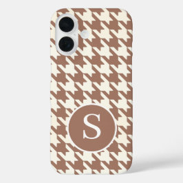 Houndstooth Patroon Mocha Mousse en wit iPhone 16 Hoesje